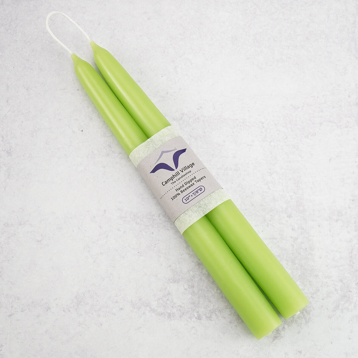Natural beeswax looped taper candle light green